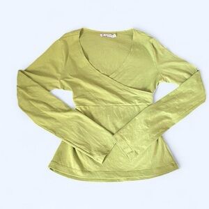 Bright Green Long Sleeve Babydoll top with a wrap detail